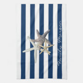 Adorable Starfish, Navy Blue Stripes Personalisier Geschirrtuch (Vertikal)