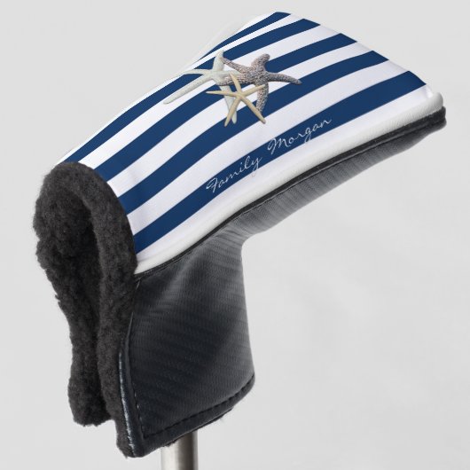 Adorable Starfish, Navy Blue Stripes Personalisier Golf Headcover (3/4 Vorderseite)