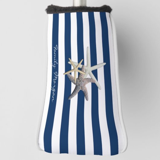 Adorable Starfish, Navy Blue Stripes Personalisier Golf Headcover (Rotieren 90)