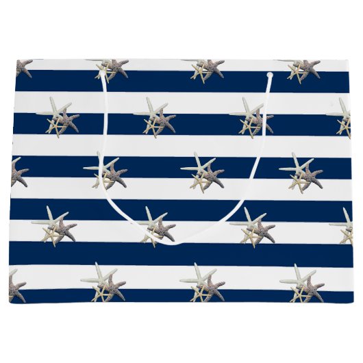 Adorable Starfish, Navy Blue Stripes Personalisier Große Geschenktüte (Vorderseite)