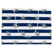 Adorable Starfish, Navy Blue Stripes Personalisier Große Geschenktüte (Rückseite)