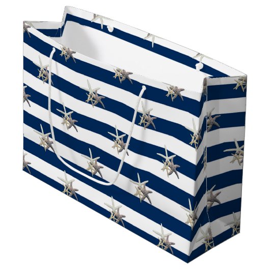 Adorable Starfish, Navy Blue Stripes Personalisier Große Geschenktüte (Vorderseite Schrägansicht)