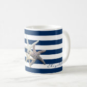 Adorable Starfish, Navy Blue Stripes Personalisier Kaffeetasse (VorderseiteRechts)