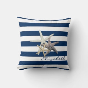 Adorable Starfish, Navy Blue Stripes Personalisier Kissen