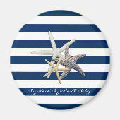 Adorable Starfish, Navy Blue Stripes Personalisier Magnet (Vorne)