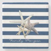 Adorable Starfish, Navy Blue Stripes Personalisier Steinuntersetzer (Vorderseite)