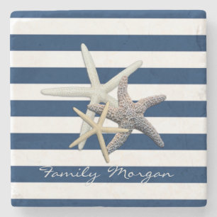 Adorable Starfish, Navy Blue Stripes Personalisier Steinuntersetzer