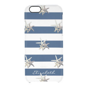 Adorable Starfish, Navy Blue Stripes Personalisier Durchsichtige iPhone 6/6S Hülle