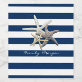Adorable Starfish, Navy Blue Stripes Personalisier Weinetikett (Einzelnes Label)