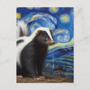 Adorable Starry Night Skunk Van Gogh Postkarte