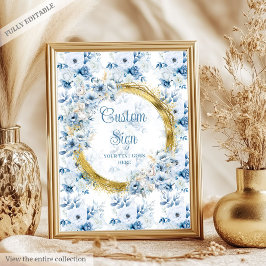Adorable staubblaue Aquarellfarben Blume Gold Poster