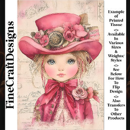 Adorable Steampunk Doll, rosa Outfit AM7 Decoupage Seidenpapier