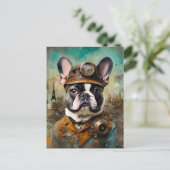 Adorable Steampunk French Bulldog Postkarte (Stehend Vorderseite)