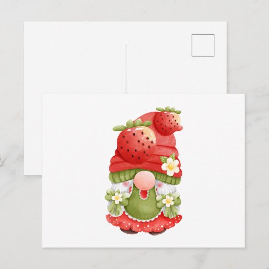 Adorable Strawberry Garden Gnome Postkarte (Vorne/Hinten)