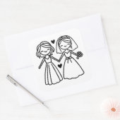Adorable Strichmännchen Lesbian Brides Wedding Quadratischer Aufkleber (Umschlag)