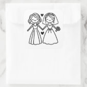 Adorable Strichmännchen Lesbian Brides Wedding Quadratischer Aufkleber (Tasche)