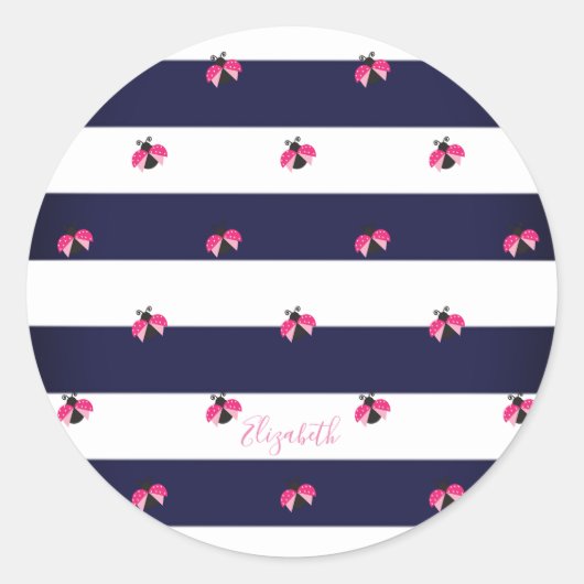 Adorable Strip, Ladybird Personalisiert Runder Aufkleber (Vorderseite)