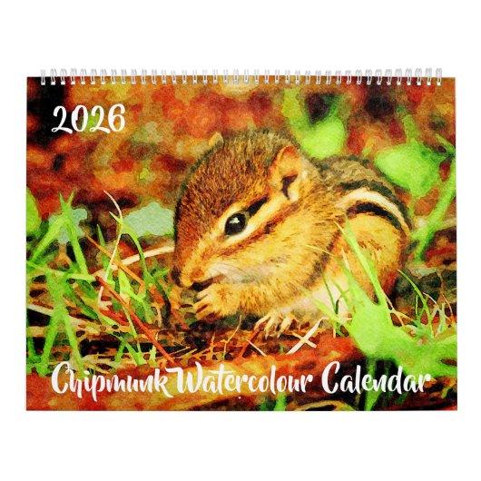 Adorable Striped Chipmunks Wildlife Watercolor Art Kalender (Titelbild)