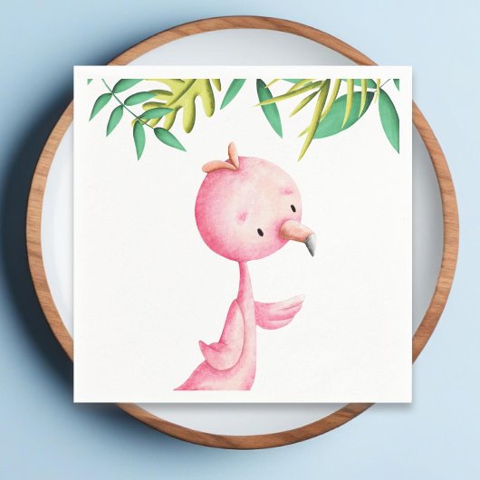 Adorable Summer Pink Flamingo Tropisches Party Serviette