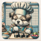 Adorable Sushi Koch Puppy Rechteckiger Pappuntersetzer (Vorderseite)