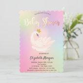 Adorable Swan Crown Holographic Baby Show Einladung (Stehend Vorderseite)