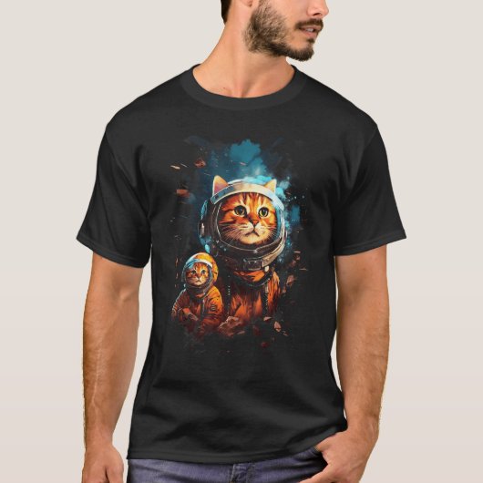 Adorable Sweet Cute Twin Cat Astronaut Graphic Tee (Vorderseite)