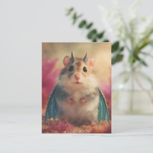 Adorable Sweet Hamster Dragon with Horns Postkarte (Stehend Vorderseite)