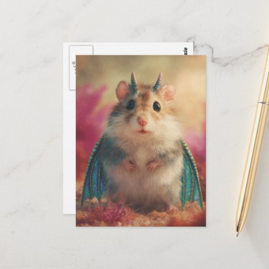 Adorable Sweet Hamster Dragon with Horns Postkarte (Vorderseite/Rückseite Beispiel)