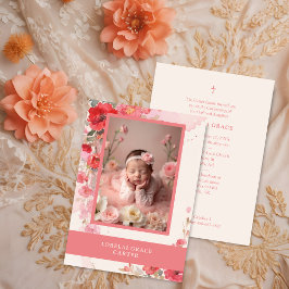 Adorable Sweet Pastel Coral Floral Photo Baptism  Einladung