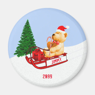 Adorable Teddy Bär auf Schlitten w Gegenwart Magnet