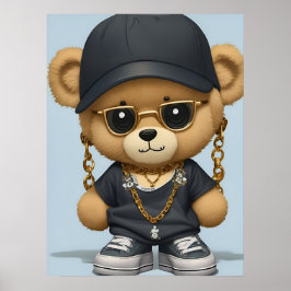 Adorable Teddy Bär im Hip Hop Stil AI Art Poster