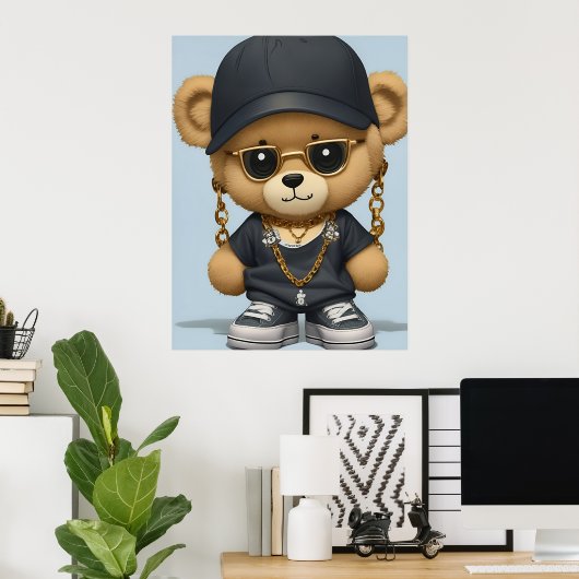 Adorable Teddy Bär im Hip Hop Stil AI Art Poster (Heimbüro)