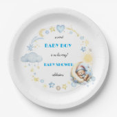 Adorable Teddy Bären auf dem Mond Baby Boy Dusche Pappteller (Vorderseite)