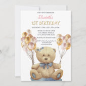 Adorable Teddy Bären Balloons gestreift Geburtstag Einladung (Vorderseite)