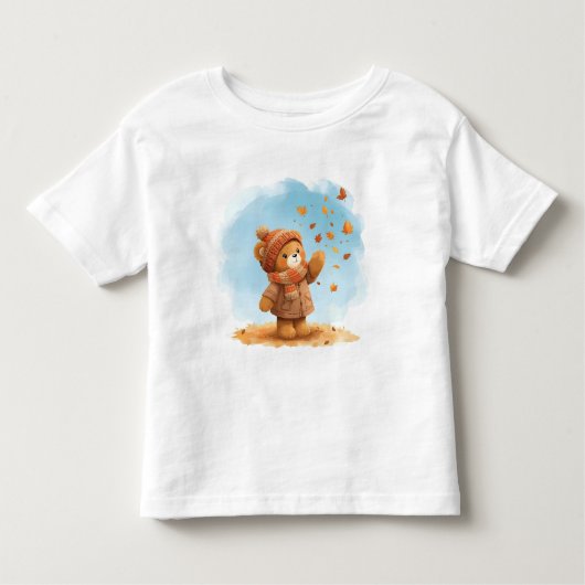 Adorable Teddy Bären Fangen Herbst Blätter Kleinkind T-shirt (Vorderseite)