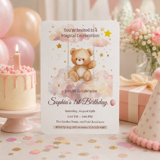 Adorable Teddy Bear 1. Geburtstag - Custom Einladung