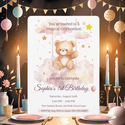 Adorable Teddy Bear 1. Geburtstag - Custom Einladung
