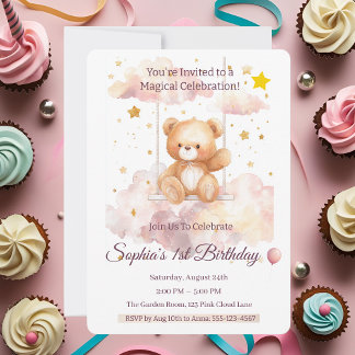 Adorable Teddy Bear 1. Geburtstag - Custom Einladung