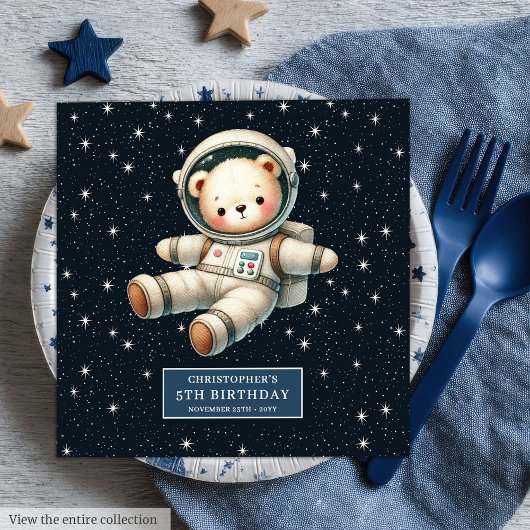 Adorable Teddy Bear Astronaut Napkins Baby Dusche Serviette