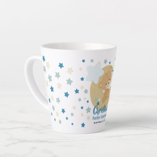 Adorable Teddy Bear Baby Boy Birth Stats Milchtasse (Linke Ecke)