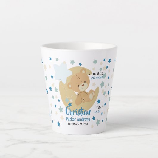 Adorable Teddy Bear Baby Boy Birth Stats Milchtasse (Vorderseite)