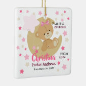 Adorable Teddy Bear Baby Girl Birth Stats Keramikornament (Rechts)