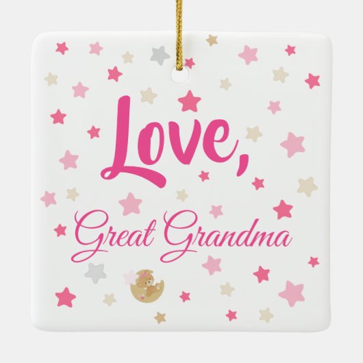 Adorable Teddy Bear Baby Girl Birth Stats Keramikornament (Rückseite)