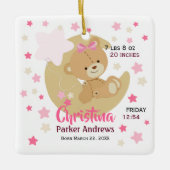 Adorable Teddy Bear Baby Girl Birth Stats Keramikornament (Vorderseite)