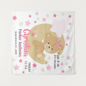 Adorable Teddy Bear Baby Girl Birth Stats Wandteppich (Vorderseite (Horizontal))