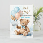 Adorable Teddy Bear Baby Shower Invitation Einladung (Stehend Vorderseite)
