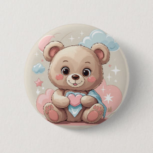 Adorable Teddy Bear Baby - Soft Pastell Design Button