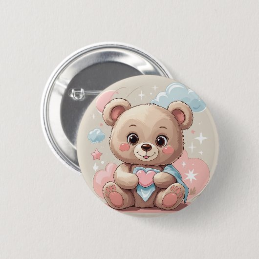 Adorable Teddy Bear Baby - Soft Pastell Design Button (Vorne & Hinten)