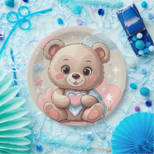 Adorable Teddy Bear Baby - Soft Pastell Design Pappteller (Party)