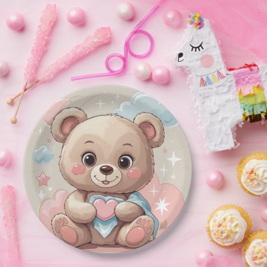 Adorable Teddy Bear Baby - Soft Pastell Design Pappteller (Party)